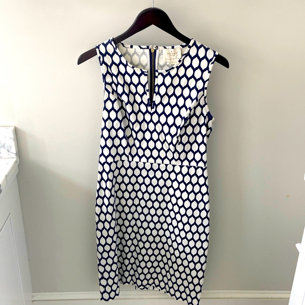 Kate Spade dress. Navy/white pattern. Size 8. Slim fitting;a little stretch.